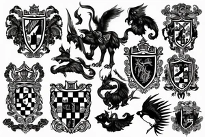 Mountiain scene with croatian coat of arms tattoo idea