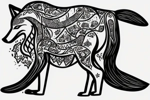 Sad girl with a strong wolf on back, moon and something written in arabic tattoo idea