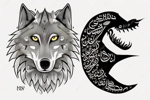 Half woman half wolf, moon and something written in arabic tattoo idea