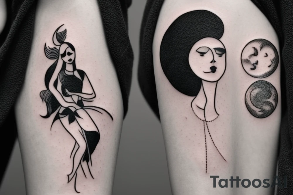 Woman and moon tattoo idea