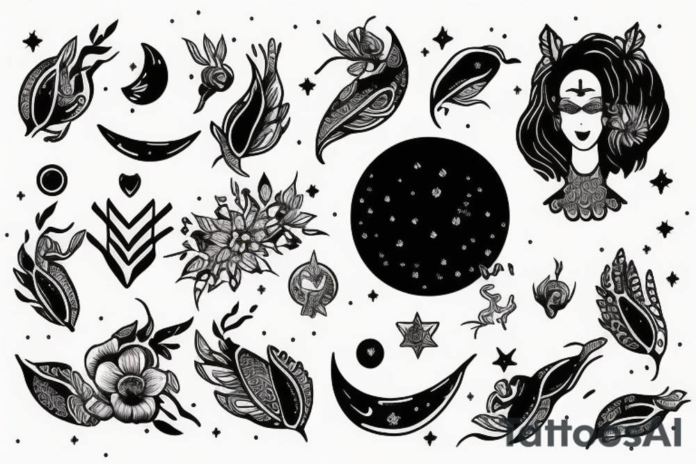 Woman and moon tattoo idea