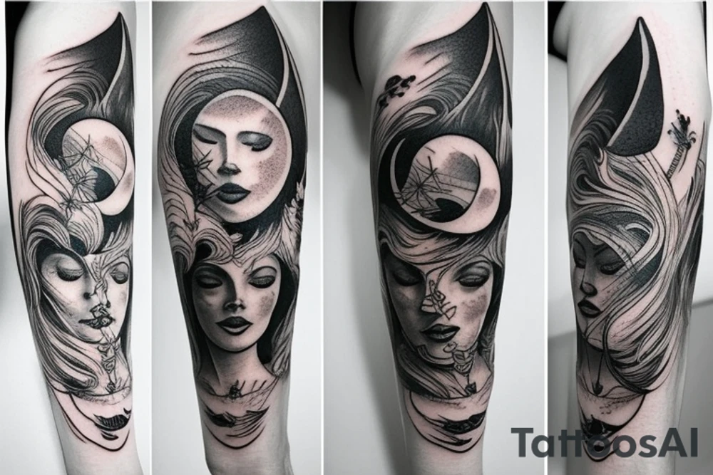 Woman and moon tattoo idea