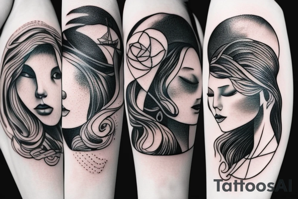 Woman and moon tattoo idea