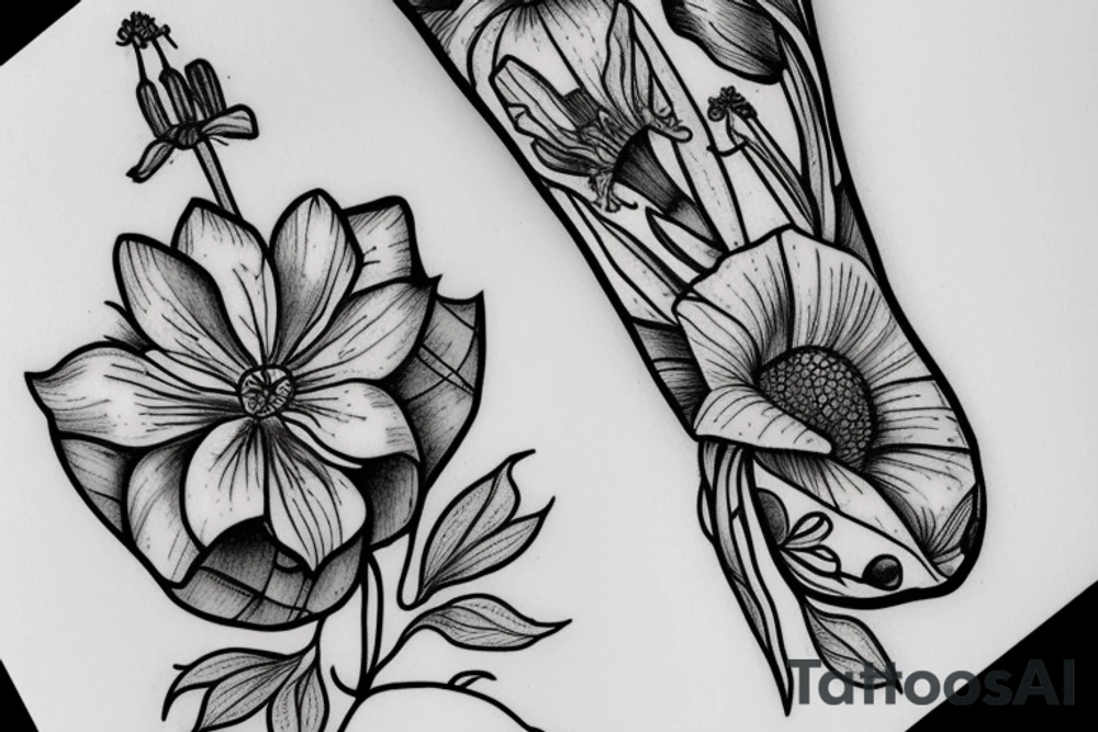 A single Columbine flower next to a Bluebonnet flower and a bitterroot flower tattoo idea