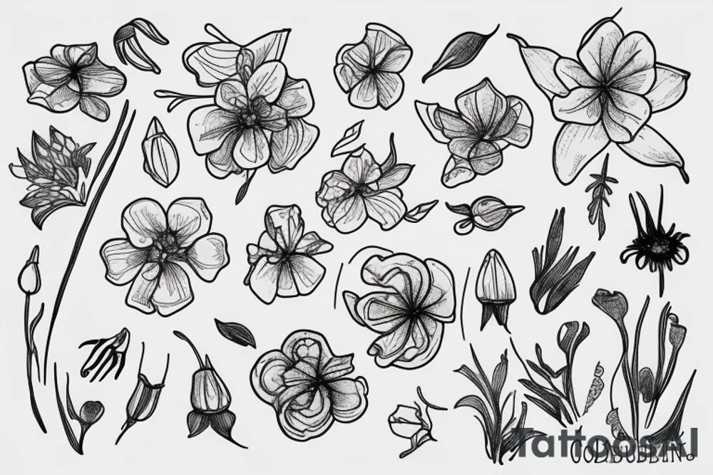 Columbine flower with stem tattoo idea