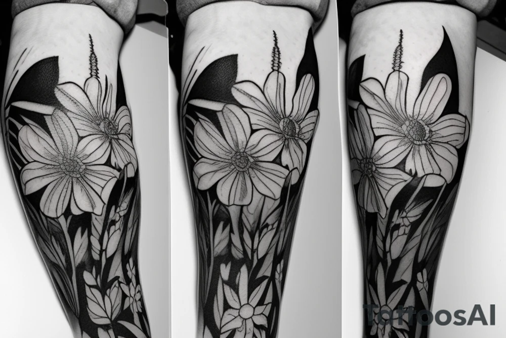 Columbine flower next to Bluebonnet and Bitterroot Flower tattoo idea