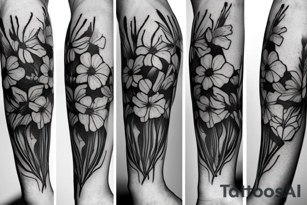 Columbine flower next to Bluebonnet and Bitterroot Flower tattoo idea
