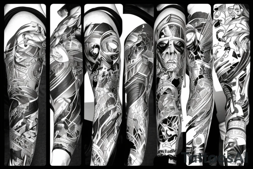 arm sleeve marvel super heros and villans tattoo idea