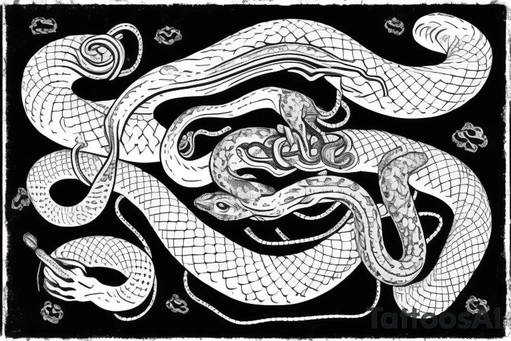 A hand with a snake's head facing each other with a sentence "trust no one" at the top tattoo idea