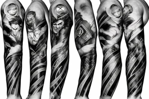 arm sleeve marvel super heroes and villans tattoo idea