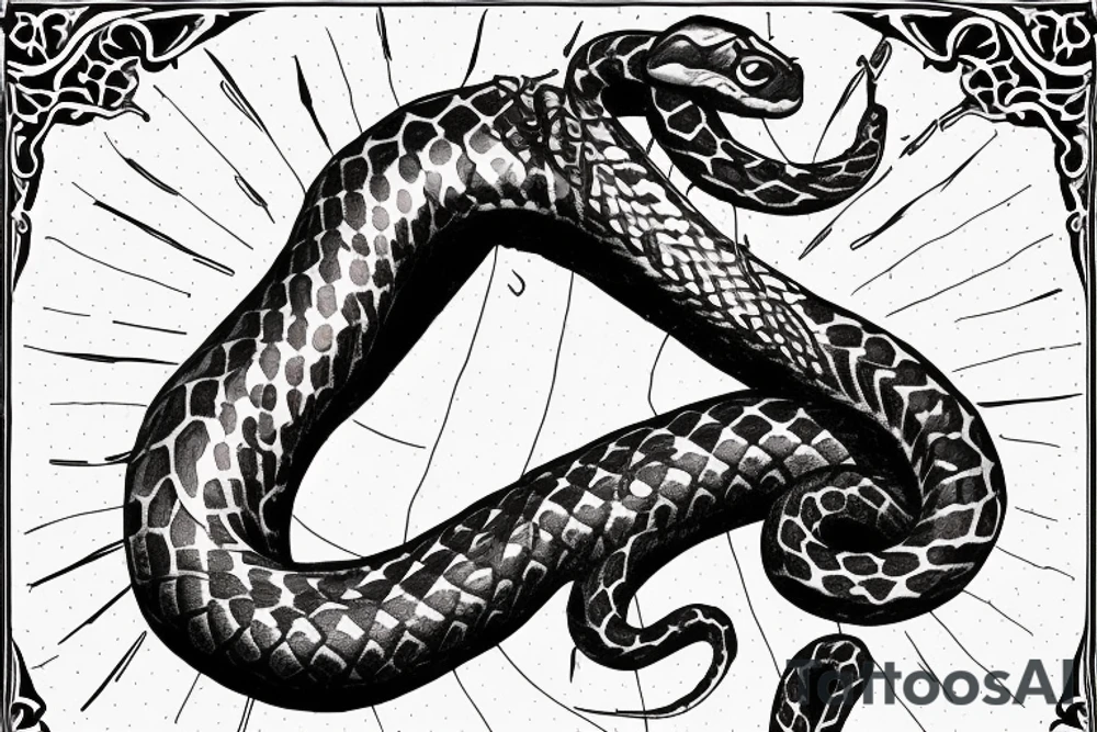 A hand with a snake's head facing each other with a sentence "trust no one" at the top tattoo idea