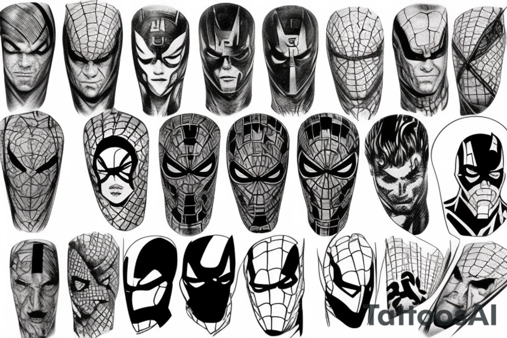 arm sleeve marvel super heroes and villans tattoo idea