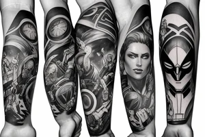 arm sleeve marvel super heroes and villans tattoo idea