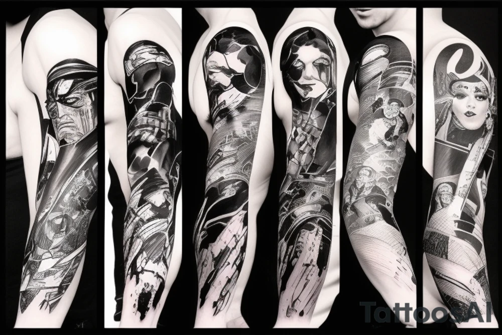 arm sleeve Marvel superheroes and villains tattoo idea