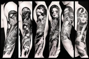 arm sleeve Marvel superheroes and villains tattoo idea