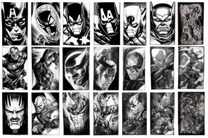 arm sleeve Marvel superheroes and villains tattoo idea