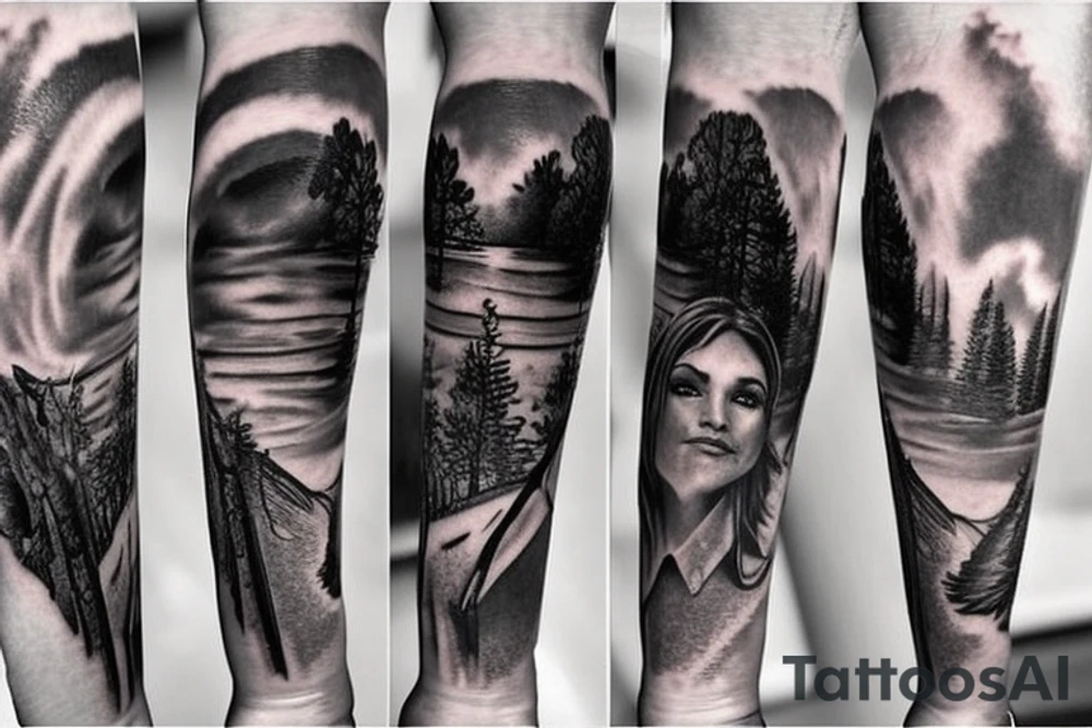 Outdoors and hunting arm sleeve tattoo idea