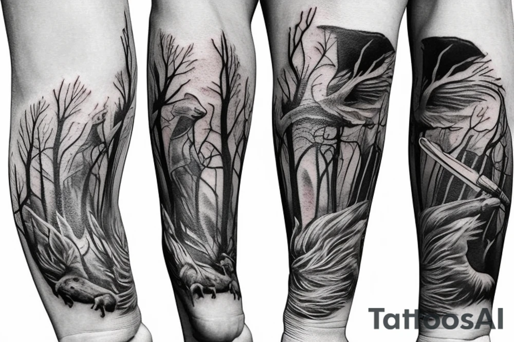 Outdoors and hunting arm sleeve tattoo idea