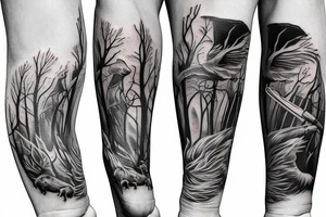 Outdoors and hunting arm sleeve tattoo idea