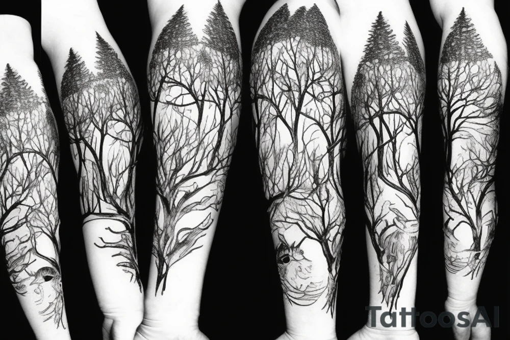 Outdoors deer bear elk moose wolf mountain trees fish tattoo idea