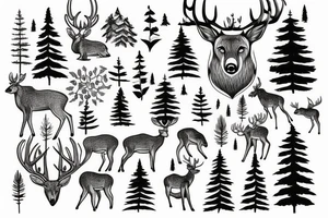 Outdoors deer bear elk moose wolf mountain trees fish tattoo idea