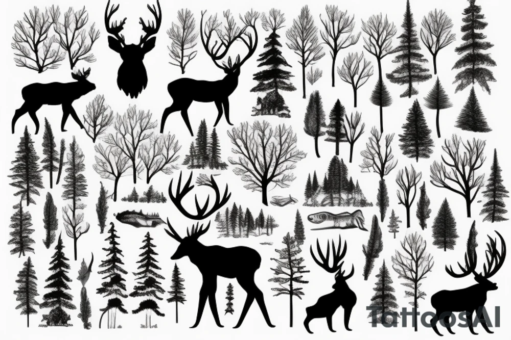 Outdoors deer bear elk moose wolf mountain trees fish tattoo idea Outdoors deer bear elk moose wolf mountain trees fish tattoo idea