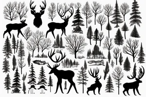 Outdoors deer bear elk moose wolf mountain trees fish tattoo idea