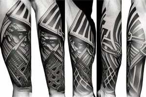 A leg sleeve of a side of a spartan 
with a sword that has the number 1 16 on the helmet tattoo idea