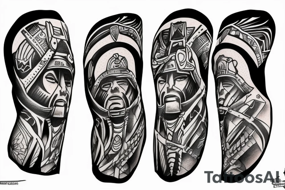 A leg sleeve of a side of a spartan tattoo idea
