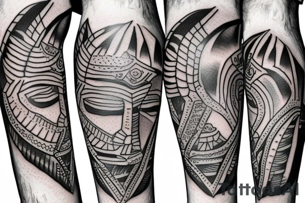 A leg sleeve of a spartan tattoo idea