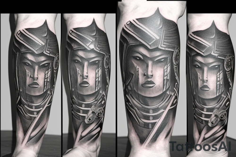 A leg sleeve of a spartan tattoo idea