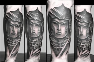 A leg sleeve of a spartan tattoo idea