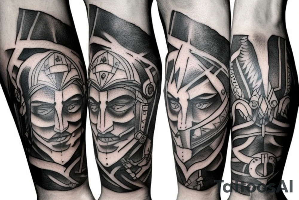 A leg sleeve of a spartan tattoo idea