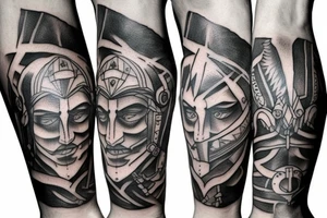 A leg sleeve of a spartan tattoo idea