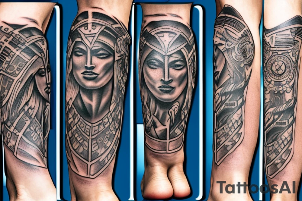 A leg sleeve of a spartan tattoo idea