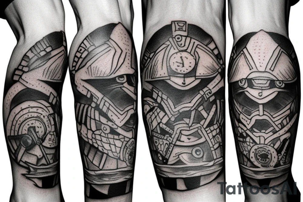 A leg sleeve of a spartan tattoo idea