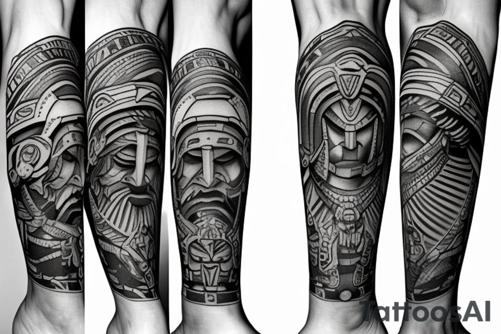 A leg sleeve of a spartan tattoo idea