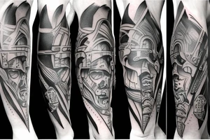 A leg sleeve of an epic spartan tattoo idea
