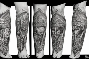 A leg sleeve of an epic spartan tattoo idea