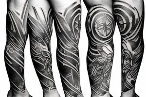 A leg sleeve of an epic spartan tattoo idea