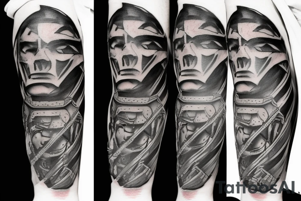 A leg sleeve of a spartan that looks tough tattoo idea