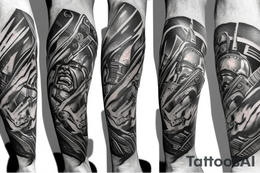 A leg sleeve of a spartan that looks tough tattoo idea