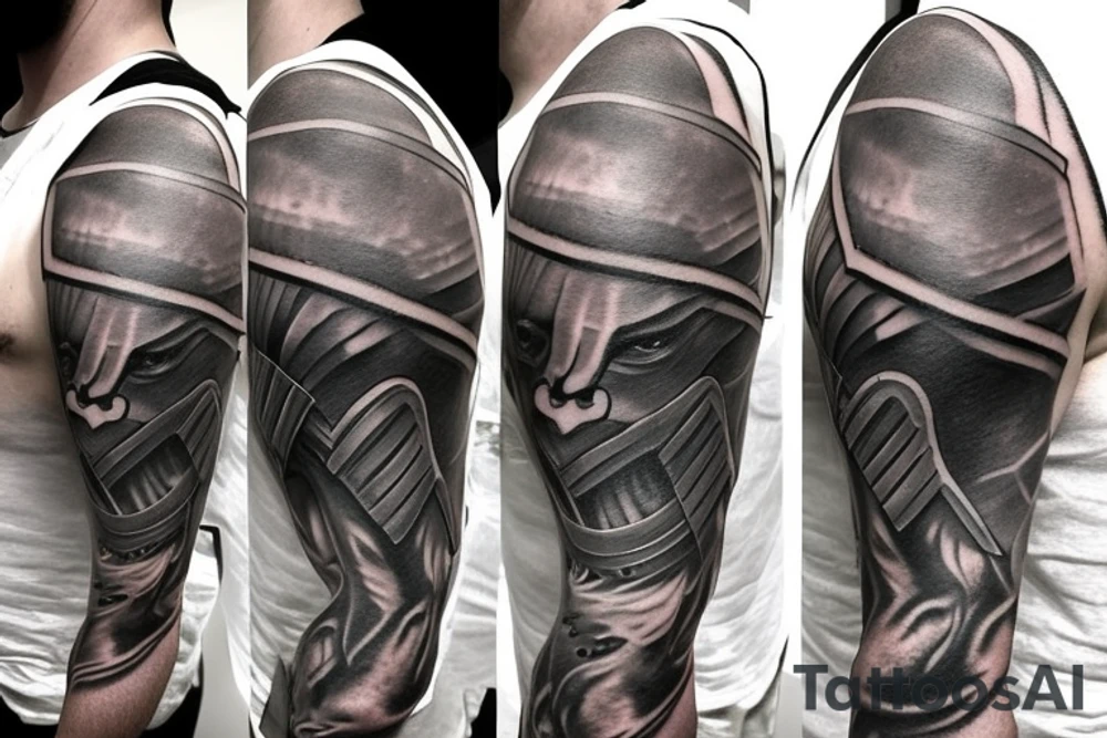 half sleeve: a spartan that shows the helmet tattoo idea