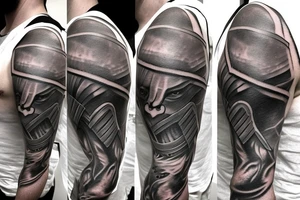 half sleeve: a spartan that shows the helmet tattoo idea