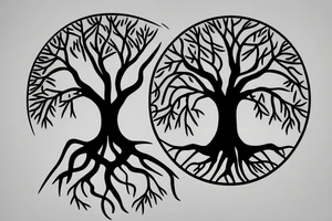 tree of life tattoo with 5 main branches and 3 mains roots, tattoo idea