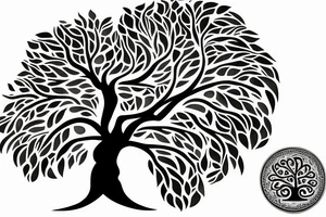 tree of life tattoo with 5 main branches and 3 mains roots, tattoo idea