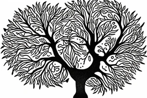 tree of life tattoo with 5 main branches and 3 mains roots, tattoo idea