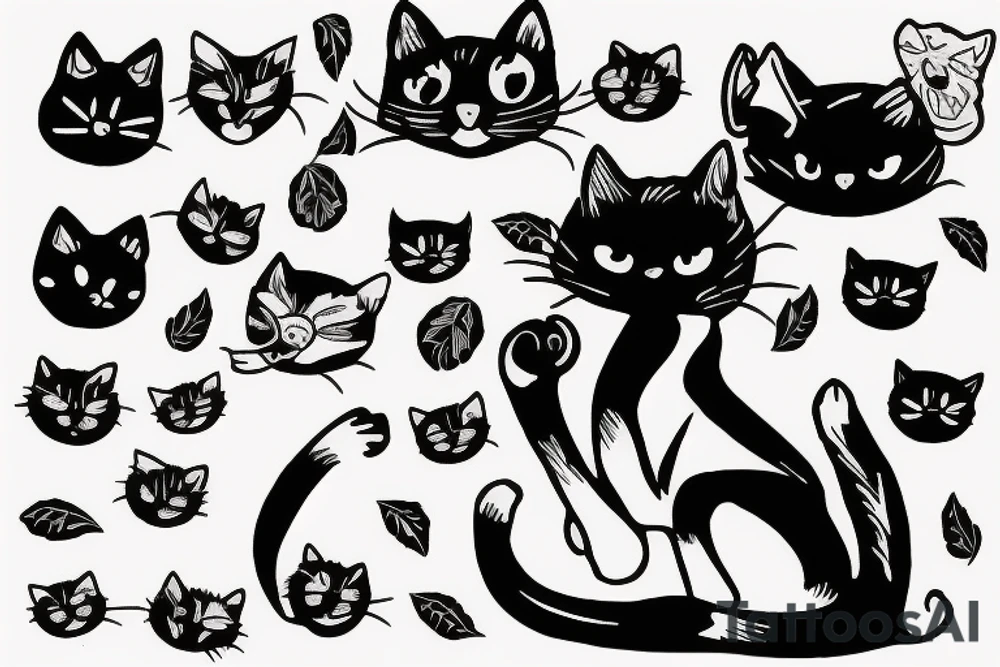 Black cat smoking a joint tattoo idea