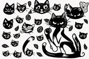 Black cat smoking a joint tattoo idea