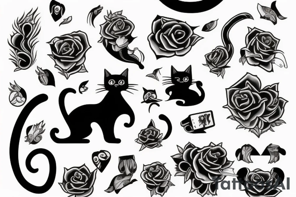 Black cat smoking a joint tattoo idea